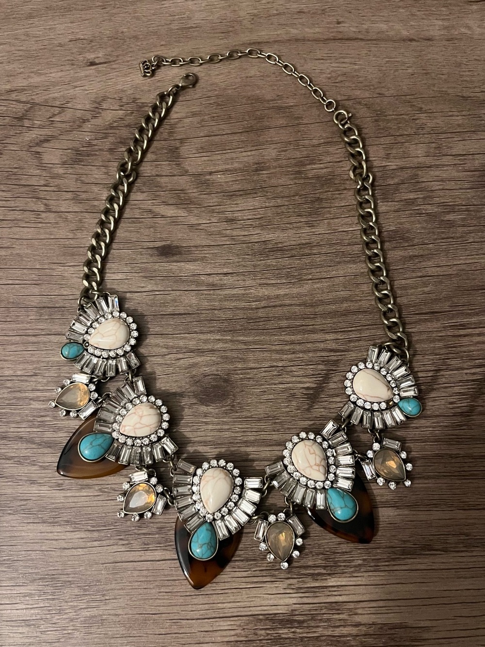 Premier Designs Teal the Show Statement Necklace Rhinestone Turquoise Silver